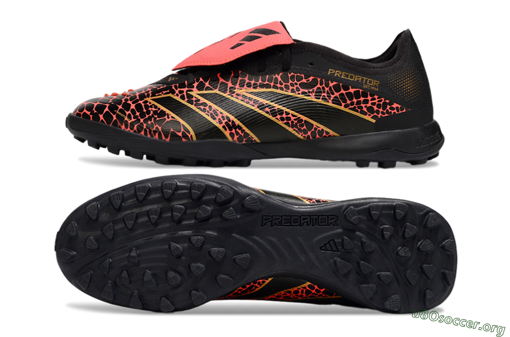 Adidas Predator Laceless Foldover Tongue TF Football Shoes - Black/Red/Gold 1