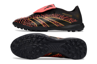 Adidas Predator Laceless Foldover Tongue TF Football Shoes - Black/Red/Gold