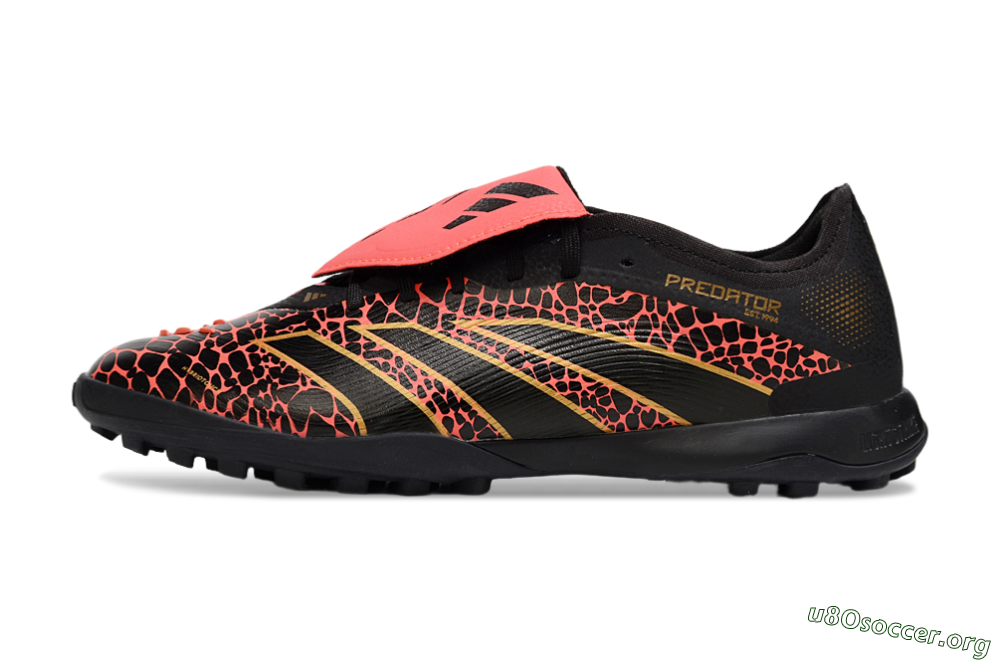 Adidas Predator Laceless Foldover Tongue TF Football Shoes - Black/Red/Gold 3