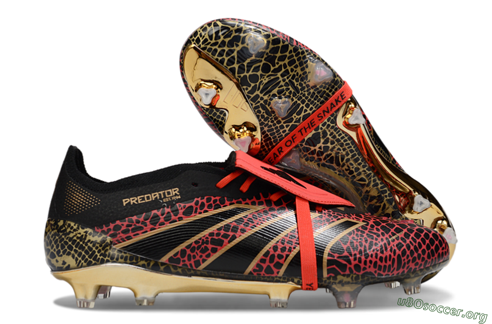 Adidas Predator 25 Elite Foldover Tongue FG Football Boots - Black/Red/Gold 2