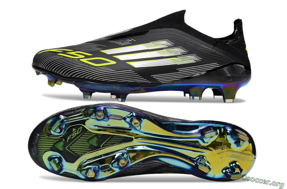 Adidas F50+ Elite Lightstrike Pro Laceless FG Football Boots - Black/Silver/Gold 1