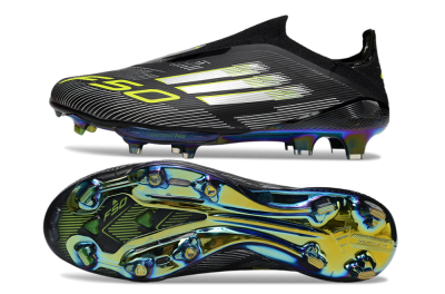Adidas F50+ Elite Lightstrike Pro Laceless FG Football Boots - Black/Silver/Gold