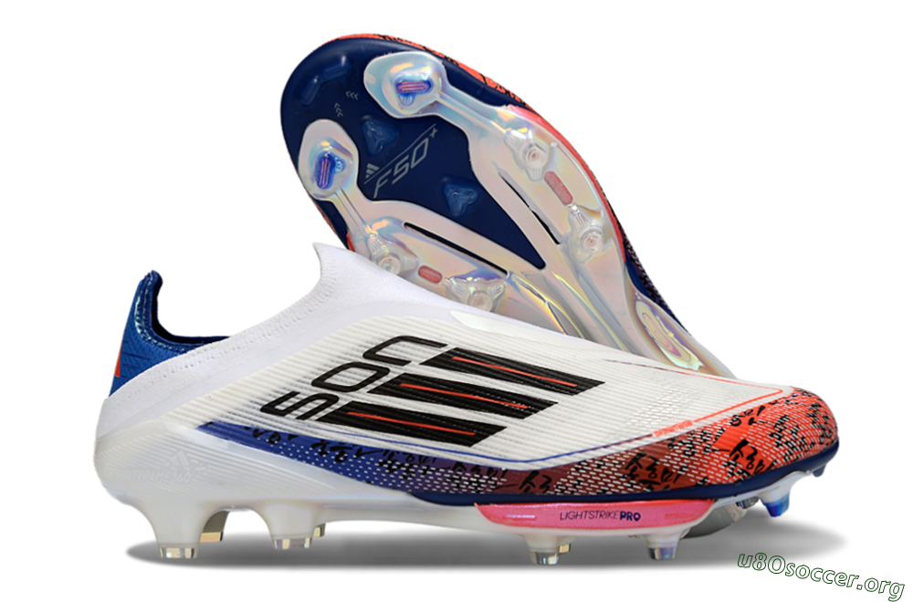 Son x Adidas F50+ Elite Lightstrike Pro Laceless FG Football Boots - White/Black/Blue 2
