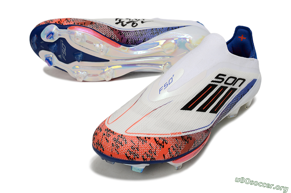 Son x Adidas F50+ Elite Lightstrike Pro Laceless FG Football Boots - White/Black/Blue 0