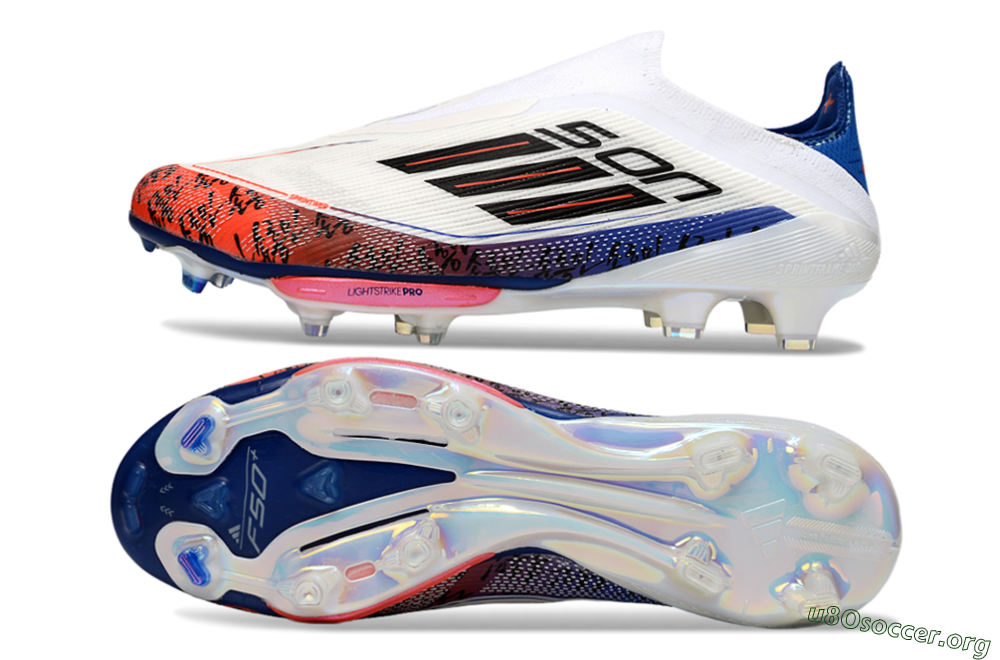 Son x Adidas F50+ Elite Lightstrike Pro Laceless FG Football Boots - White/Black/Blue 1