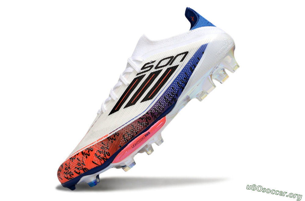 Son x Adidas F50+ Elite Lightstrike Pro FG Football Boots - White/Black/Blue 4