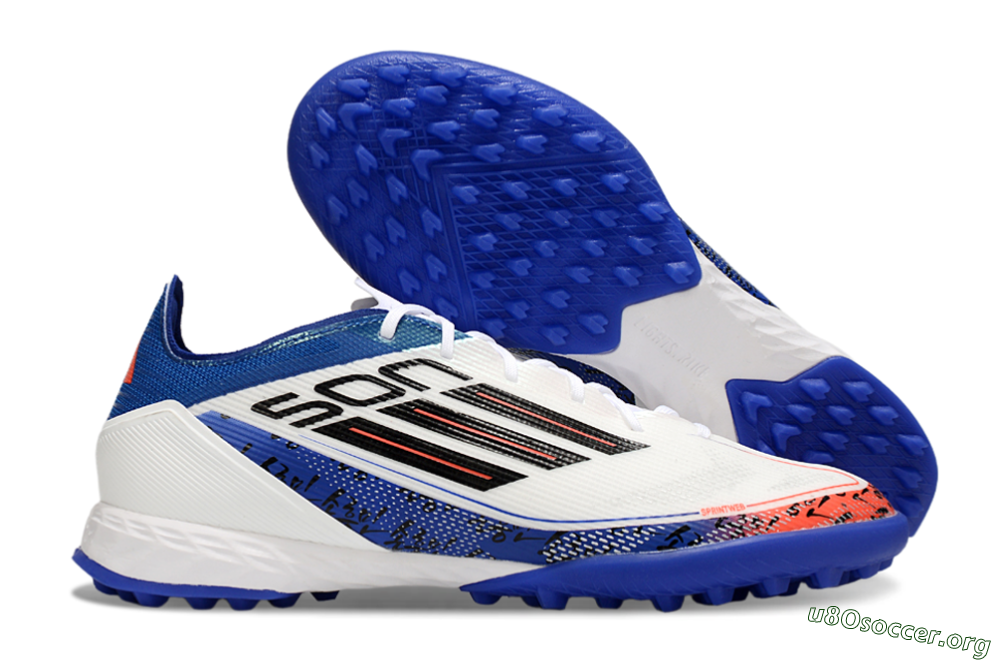 Son x Adidas F50 Pro TF Football Shoes - White/Black/Blue 2