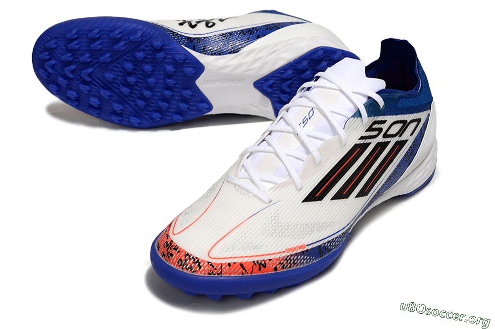 Son x Adidas F50 Pro TF Football Shoes - White/Black/Blue 0