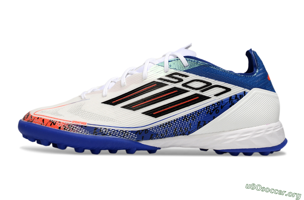 Son x Adidas F50 Pro TF Football Shoes - White/Black/Blue 3