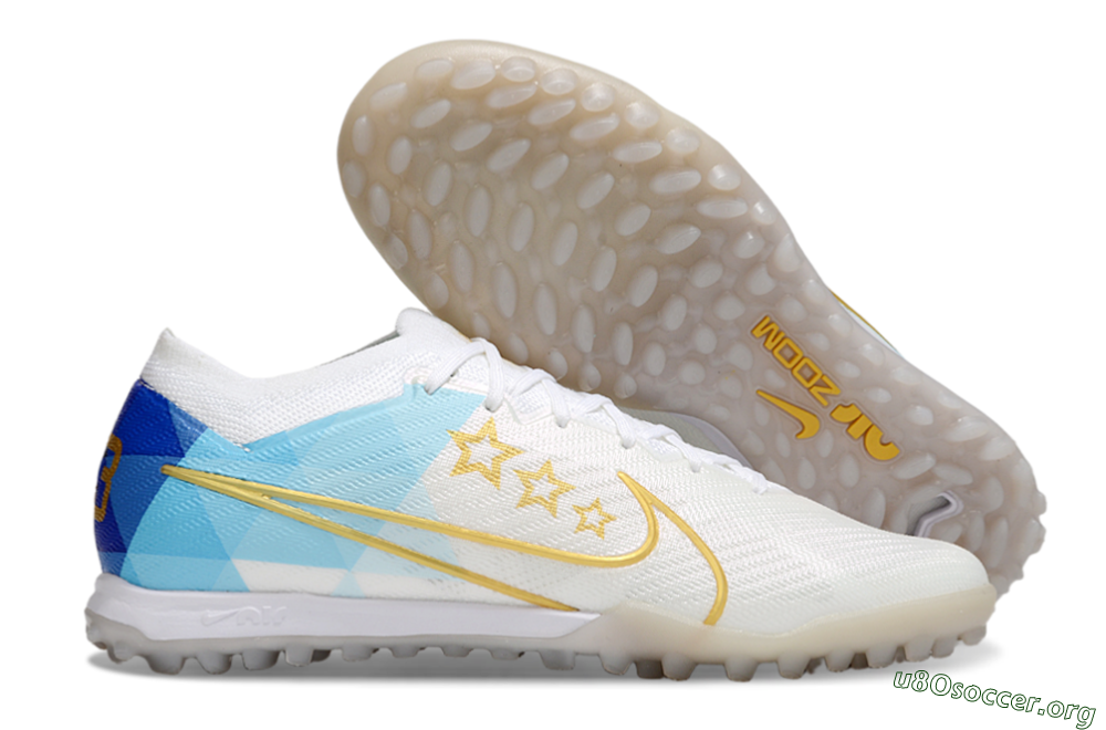 Nike Air Zoom Mercurial Vapor 15 Elite TF Football Shoes - White/Gold/Blue 2