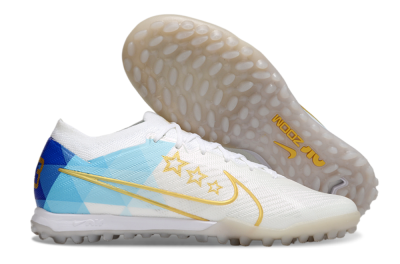 Nike Air Zoom Mercurial Vapor 15 Elite TF Football Shoes - White/Gold/Blue