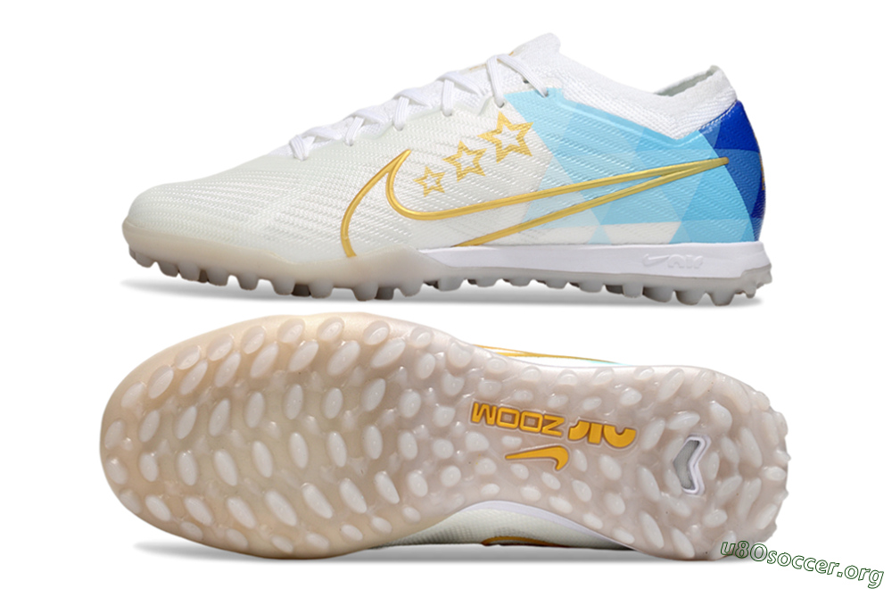 Nike Air Zoom Mercurial Vapor 15 Elite TF Football Shoes - White/Gold/Blue 1