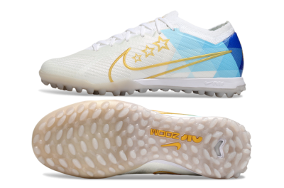 Nike Air Zoom Mercurial Vapor 15 Elite TF Football Shoes - White/Gold/Blue