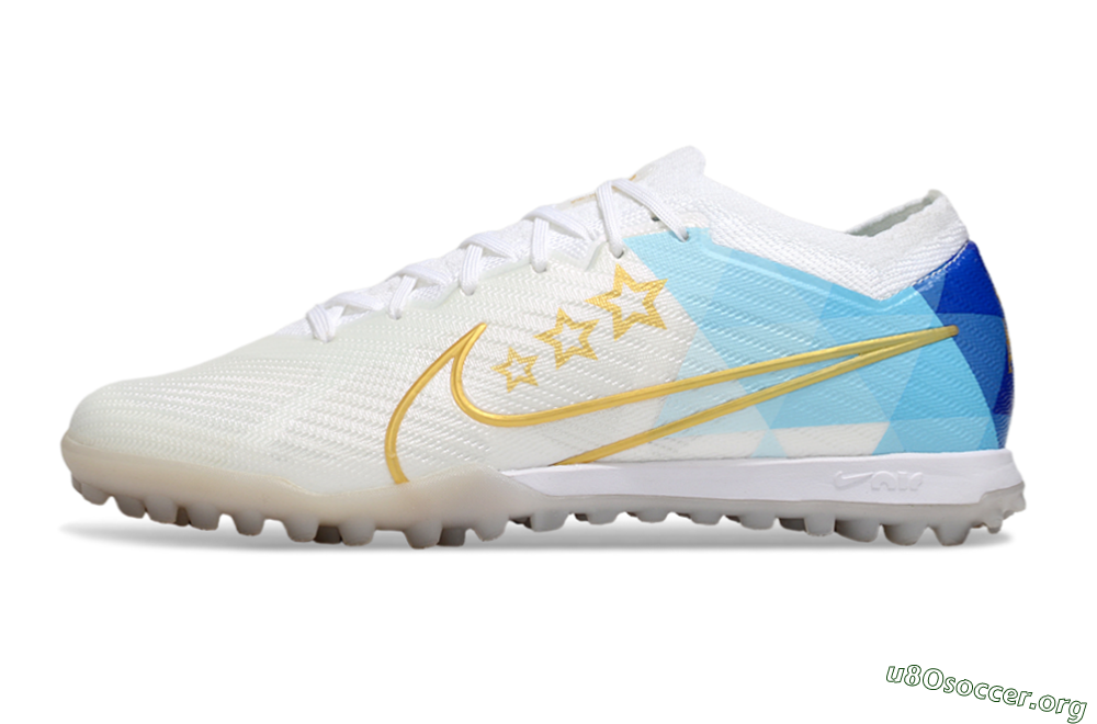 Nike Air Zoom Mercurial Vapor 15 Elite TF Football Shoes - White/Gold/Blue 3