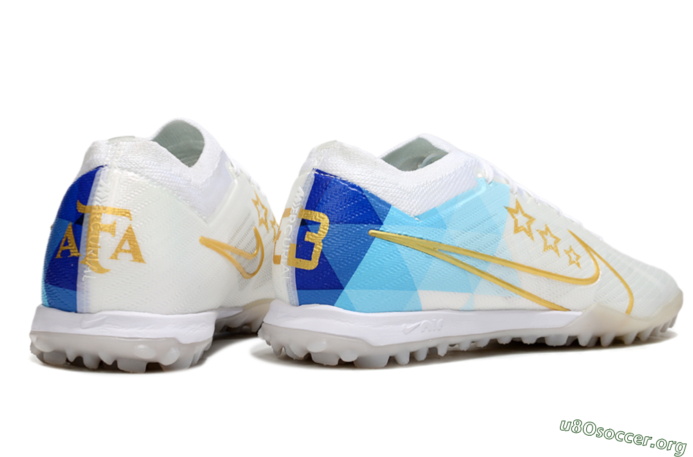 Nike Air Zoom Mercurial Vapor 15 Elite TF Football Shoes - White/Gold/Blue 6