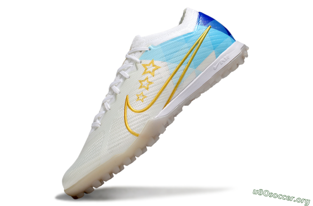 Nike Air Zoom Mercurial Vapor 15 Elite TF Football Shoes - White/Gold/Blue 5