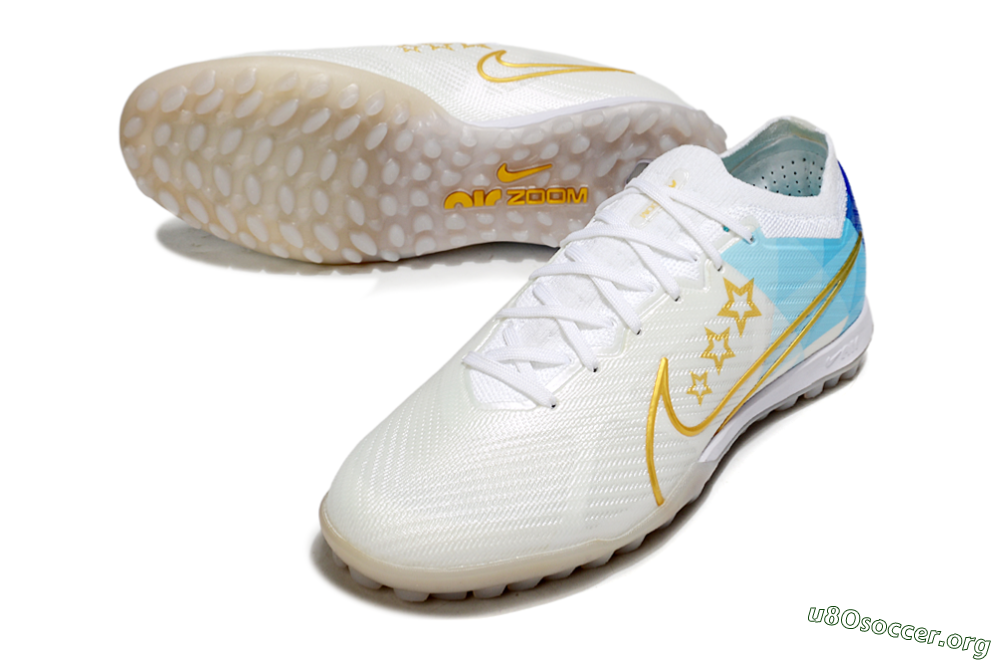 Nike Air Zoom Mercurial Vapor 15 Elite TF Football Shoes - White/Gold/Blue 0