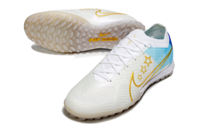 Nike Air Zoom Mercurial Vapor 15 Elite TF Football Shoes - White/Gold/Blue