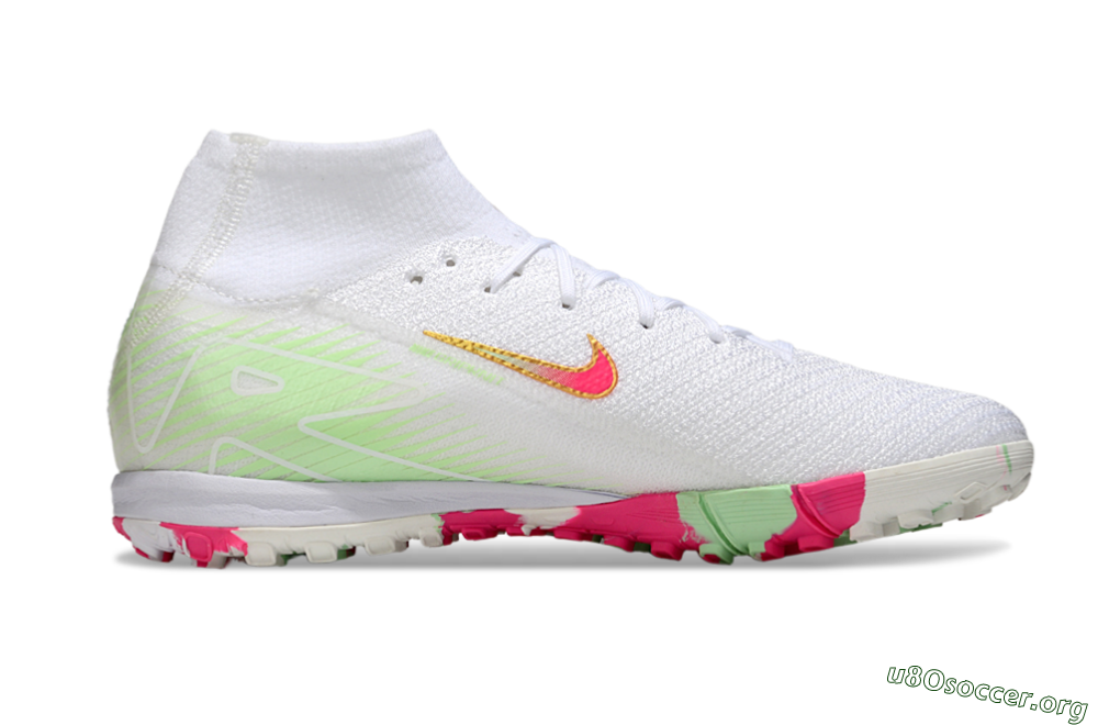 Nike Air Zoom Mercurial Superfly 10 Elite TF Football Shoes - White/Red/Gold 7