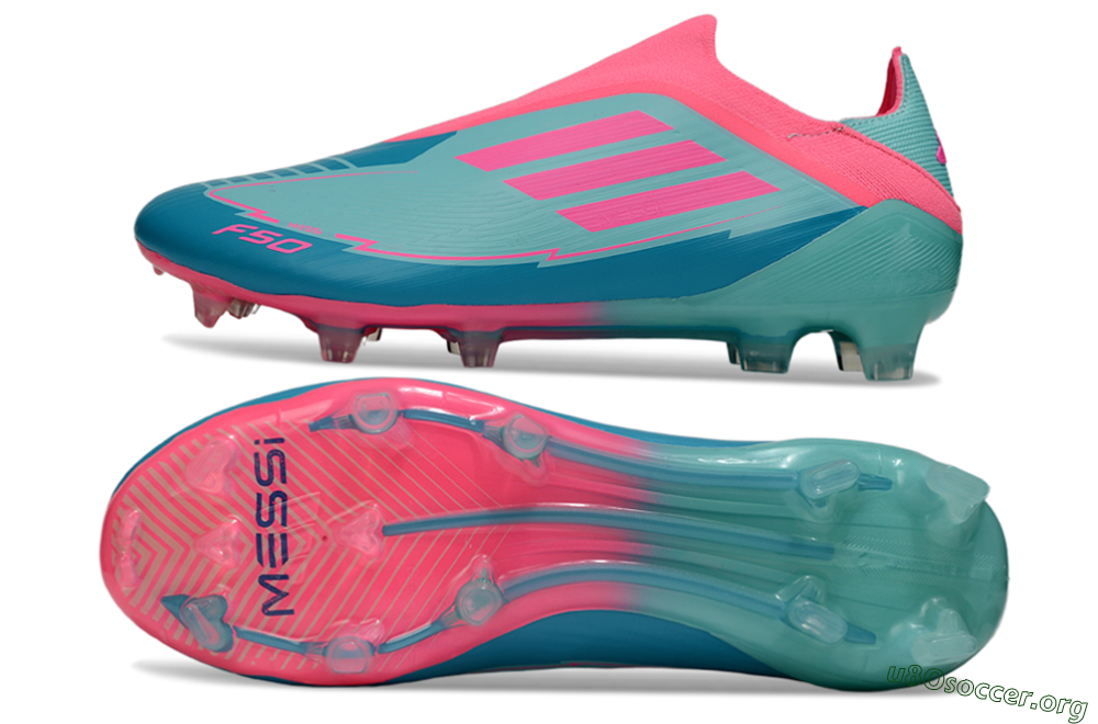 Messi x Adidas F50 Elite Laceless FG Football Boots - Jade/Pink/Blue 1