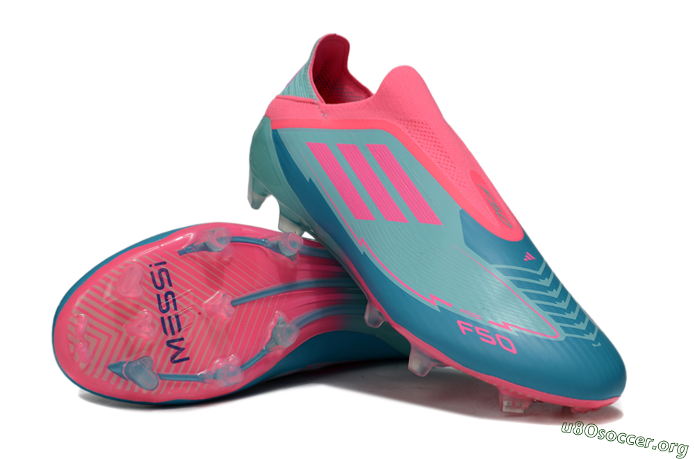 Messi x Adidas F50 Elite Laceless FG Football Boots - Jade/Pink/Blue 0