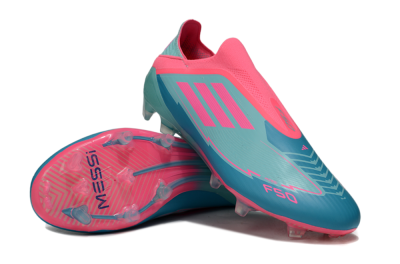 Messi x Adidas F50 Elite Laceless FG Football Boots - Jade/Pink/Blue