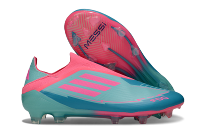 Messi x Adidas F50 Elite Laceless FG Football Boots - Jade/Pink/Blue