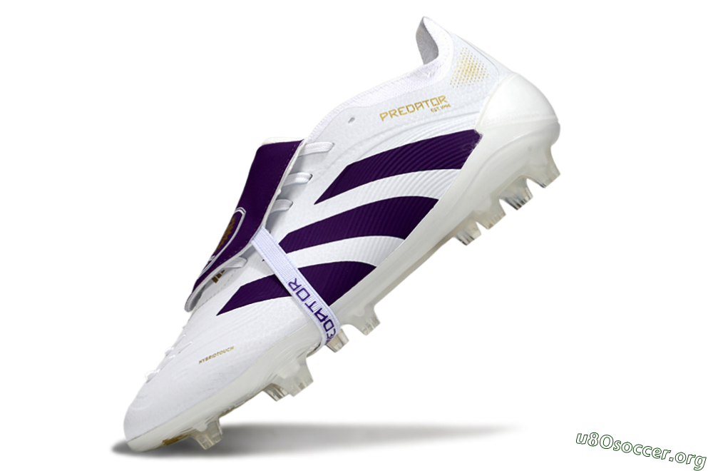 Adidas Predator 25 Elite Foldover Tongue FG Football Boots - White/Purple/Gold 5