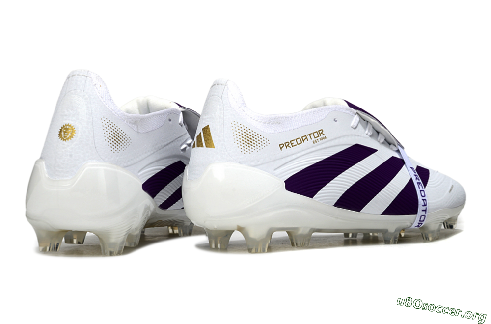 Adidas Predator 25 Elite Foldover Tongue FG Football Boots - White/Purple/Gold 6