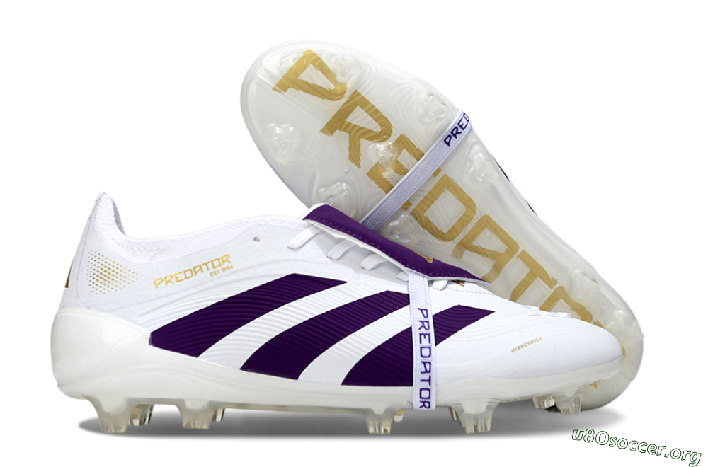 Adidas Predator 25 Elite Foldover Tongue FG Football Boots - White/Purple/Gold 2