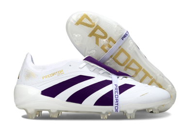 Adidas Predator 25 Elite Foldover Tongue FG Football Boots - White/Purple/Gold