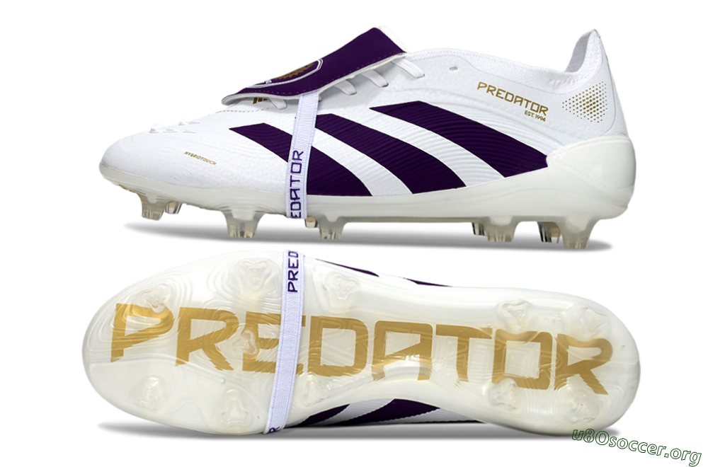Adidas Predator 25 Elite Foldover Tongue FG Football Boots - White/Purple/Gold 1