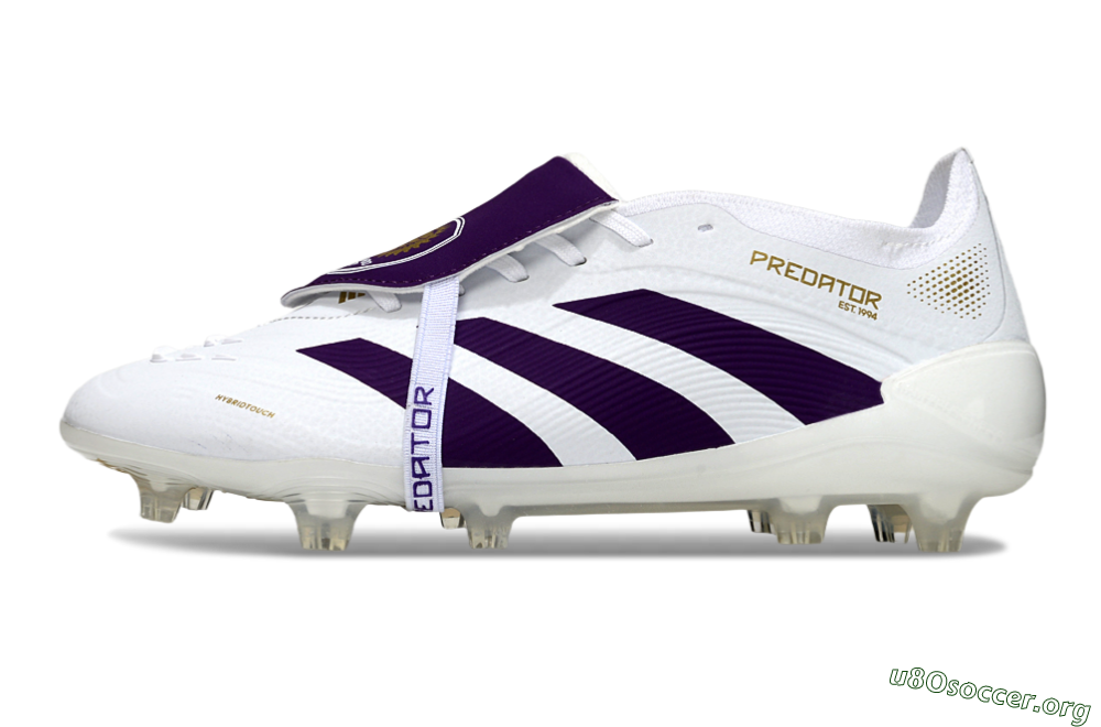 Adidas Predator 25 Elite Foldover Tongue FG Football Boots - White/Purple/Gold 3