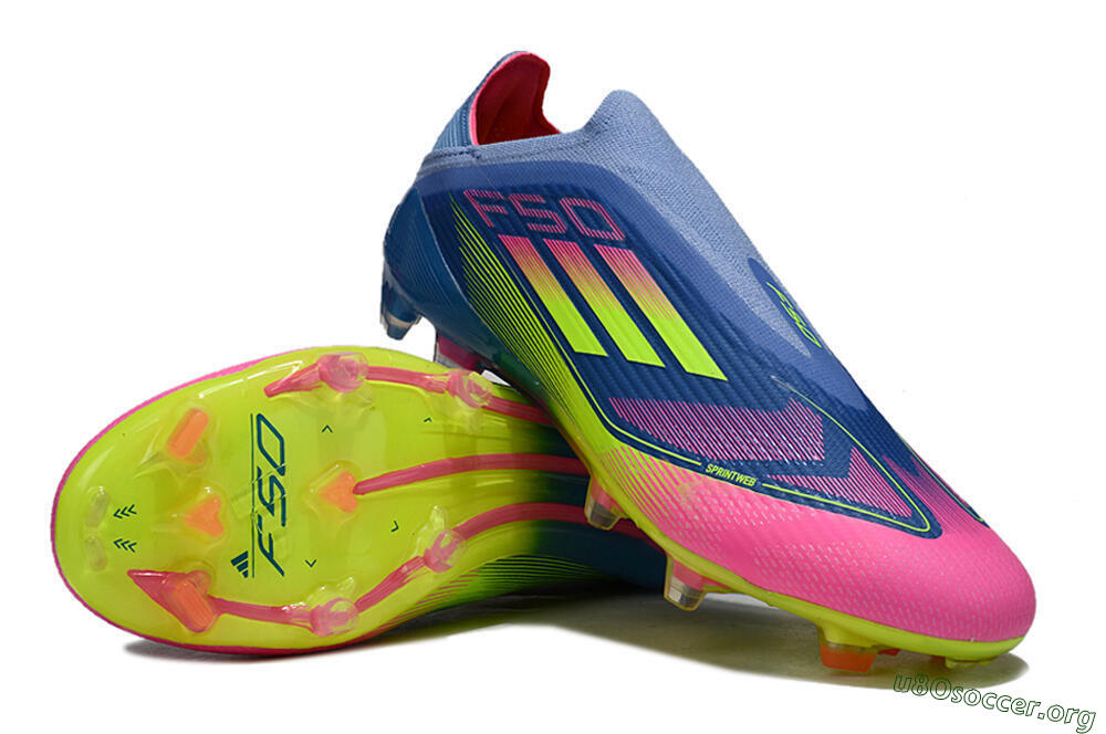 Adidas F50 Elite Laceless FG Football Boots - Blue/Yellow/Pink 4