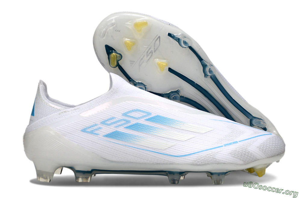 Adidas F50 Elite Laceless FG Football Boots - White/Blue 2