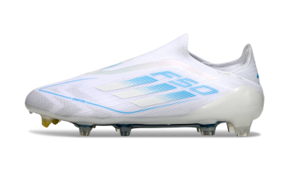 Adidas F50 Elite Laceless FG Football Boots - White/Blue