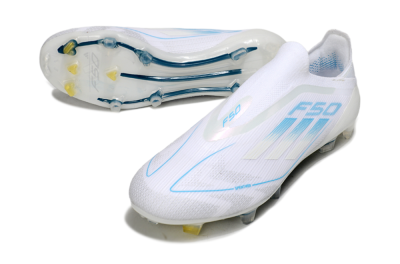 Adidas F50 Elite Laceless FG Football Boots - White/Blue