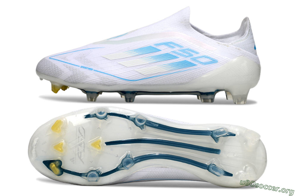 Adidas F50 Elite Laceless FG Football Boots - White/Blue 1