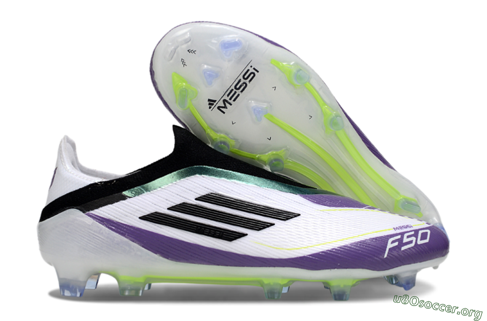 Messi x Adidas F50 Elite Laceless FG Football Boots - White/Purple/Black 2