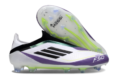 Messi x Adidas F50 Elite Laceless FG Football Boots - White/Purple/Black