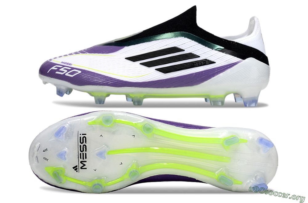 Messi x Adidas F50 Elite Laceless FG Football Boots - White/Purple/Black 1