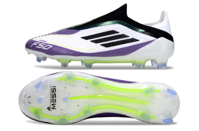 Messi x Adidas F50 Elite Laceless FG Football Boots - White/Purple/Black