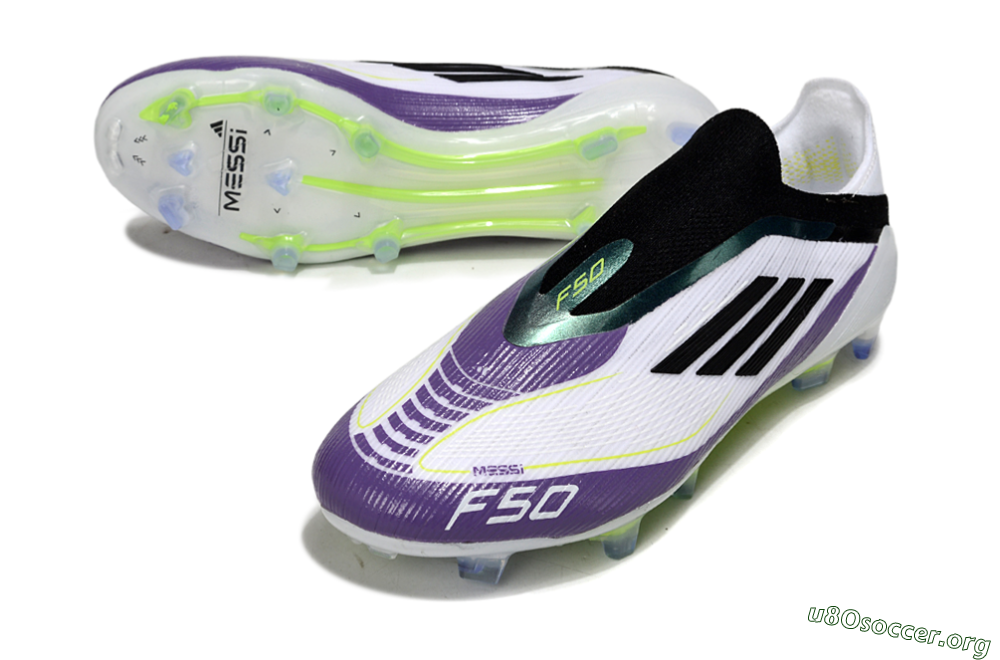 Messi x Adidas F50 Elite Laceless FG Football Boots - White/Purple/Black 0