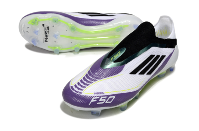 Messi x Adidas F50 Elite Laceless FG Football Boots - White/Purple/Black