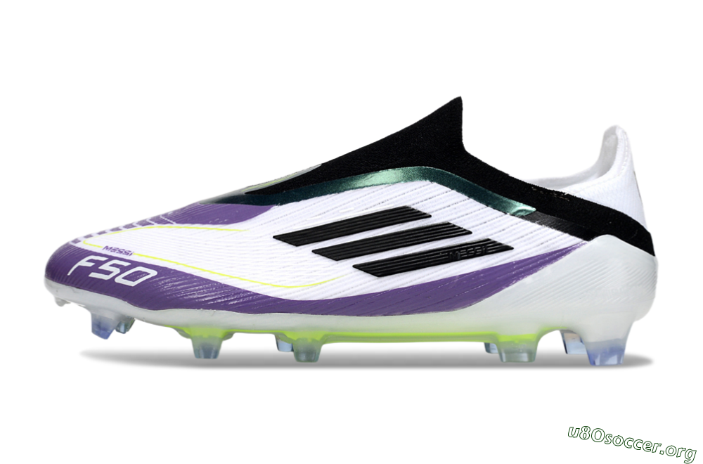 Messi x Adidas F50 Elite Laceless FG Football Boots - White/Purple/Black 3