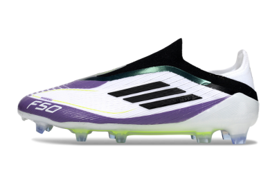 Messi x Adidas F50 Elite Laceless FG Football Boots - White/Purple/Black