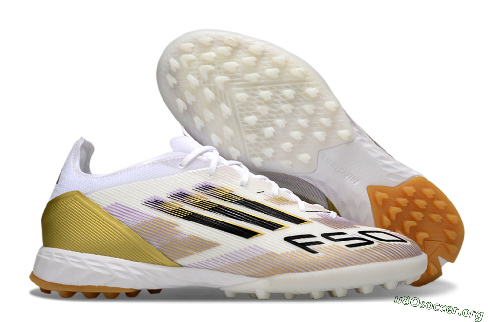 Adidas F50 Pro TF Football Shoes - White/Black/Gold 2