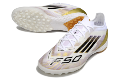 Adidas F50 Pro TF Football Shoes - White/Black/Gold