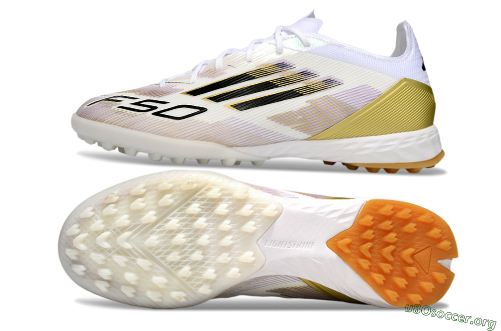 Adidas F50 Pro TF Football Shoes - White/Black/Gold 1