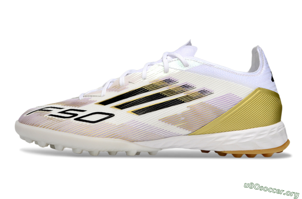 Adidas F50 Pro TF Football Shoes - White/Black/Gold 3